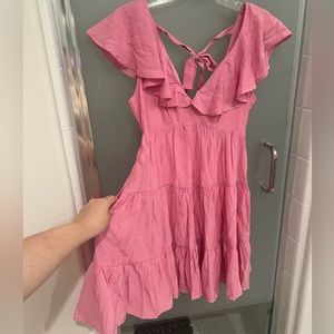 NWT pink V cut ruffle Flowy bow dress